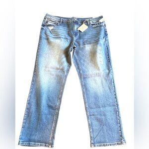 Kancan mid rise straight leg medium wash distressed jeans pants 22x30 plus size